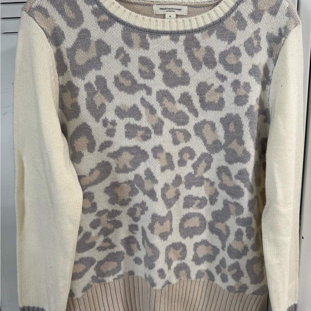 beachlunchlounge Cream and Gray Leopard Sweater